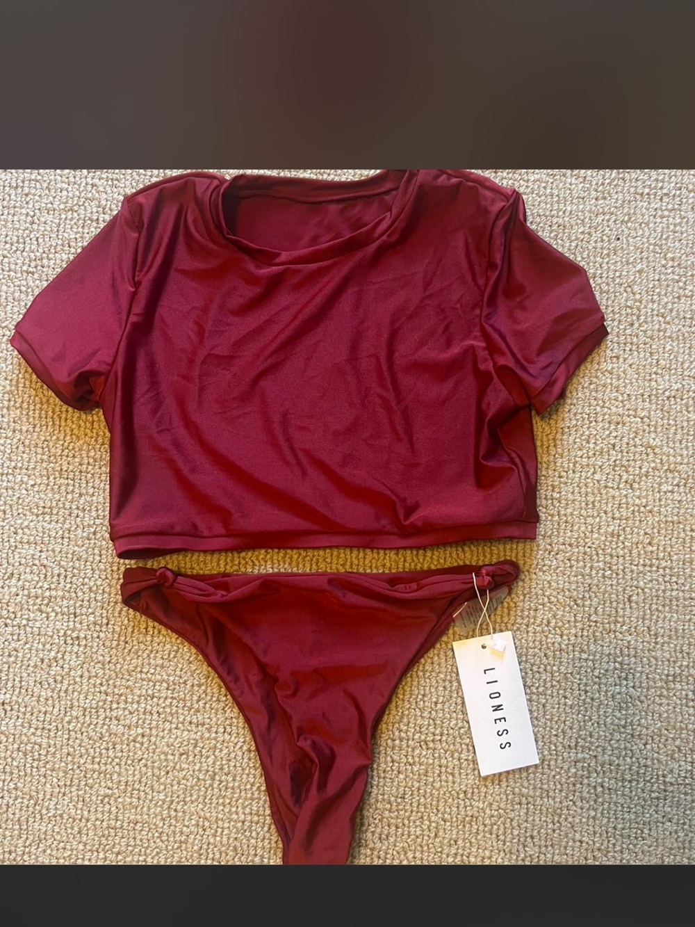 Lioness Red Cropped Swim Top with Matching Bikini Bottom
